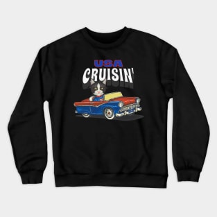 Cute kitty cat cruisin' with a classic car through the USA Crewneck Sweatshirt